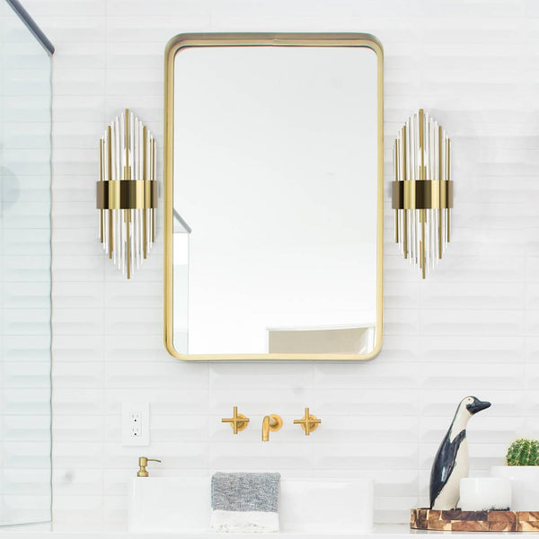 Gold Crystal Wall Sconces Set of 2 – Mid-Century Modern Glass Wall Light Fixtures