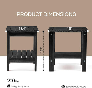 THYOI Premium Acacia Wood Outdoor Side Table, Adirondack Square Patio End Table with 2-Tier Storage Shelf, Weather-Resistant Small Table for Porch, Garden, Backyard, Poolside (Black)