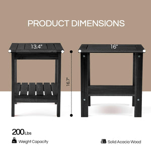 THYOI Premium Acacia Wood Outdoor Side Table, Adirondack Square Patio End Table with 2-Tier Storage Shelf, Weather-Resistant Small Table for Porch, Garden, Backyard, Poolside (Black)
