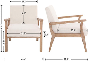 Mid-Century Modern Accent Chair – Beige Linen, Wood Frame
