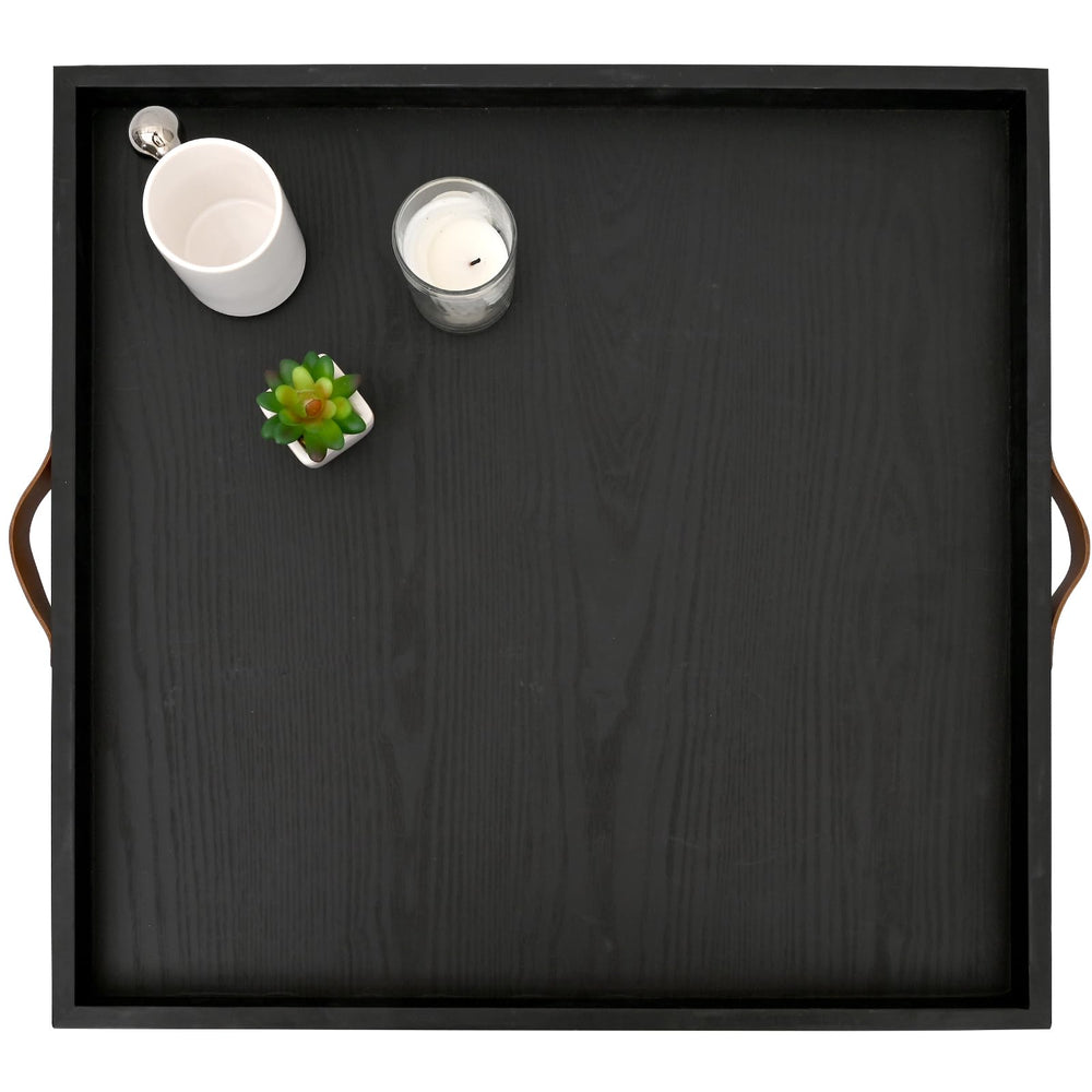 24x24 Square Wood Ottoman Tray with Leather Handles