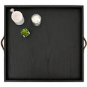 24x24 Square Wood Ottoman Tray with Leather Handles