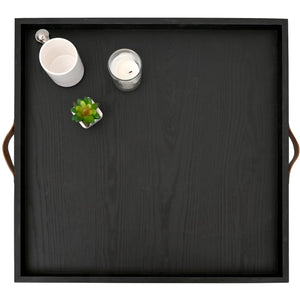 24x24 Square Wood Ottoman Tray with Leather Handles