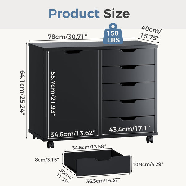 5-Drawer File Cabinet with Wheels & Printer Stand