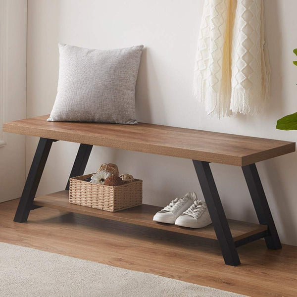 Entryway Storage Bench – Wood & Metal Shoe Bench