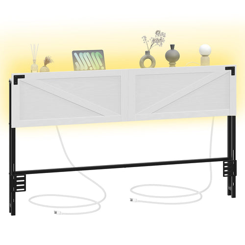 King Size Headboard with LED Lights and USB Charging Ports