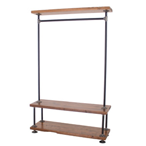 Industrial Pipe Clothing Rack with Wood Shelving