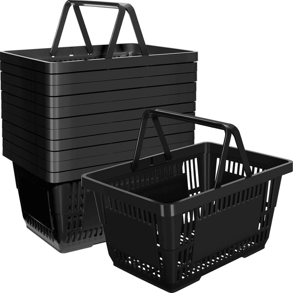 Stackable Plastic Shopping Baskets with Handles – Set of 12