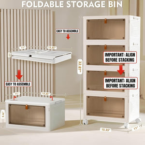 4-Tier Stackable Storage Bins with Lid & Wheels