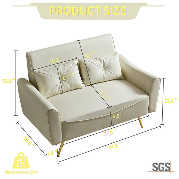 Faux Leather Loveseat Sofa with Pillows