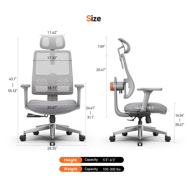 Ergonomic High-Back Office Chair with Auto Lumbar Support
