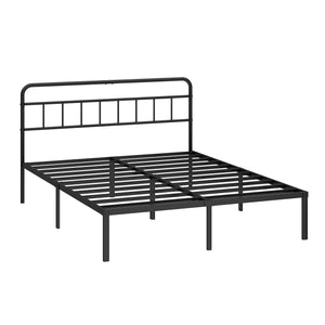 Metal Platform Bed Frame with Minimalist Headboard – 12 Inch Clearance