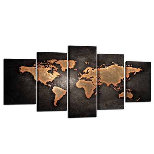 Retro World Map Canvas Print – 5 Piece Set
