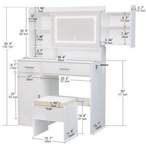 LED Vanity Desk with Mirror, Lights & Storage