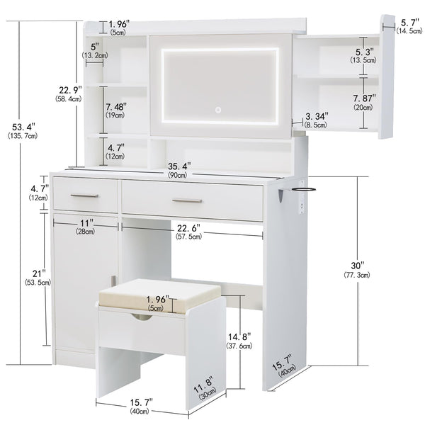 LED Vanity Desk with Mirror, Lights & Storage
