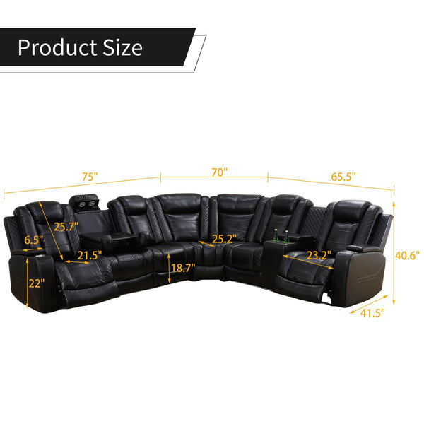 Power Reclining Sectional Sofa with LED Lights & Storage