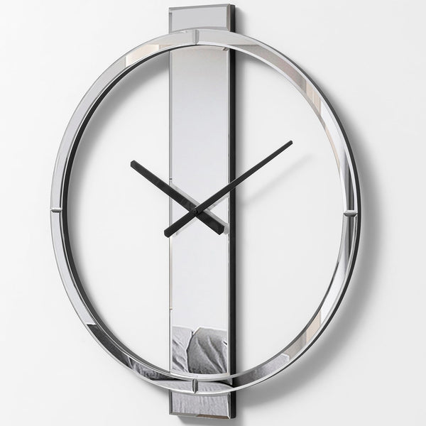 Large Mirror Wall Clock with Round Glass Face