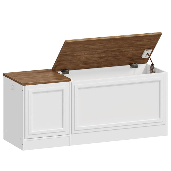 Storage Bench with Toy Box and Safety Hinge – White & Walnut, 47.2"