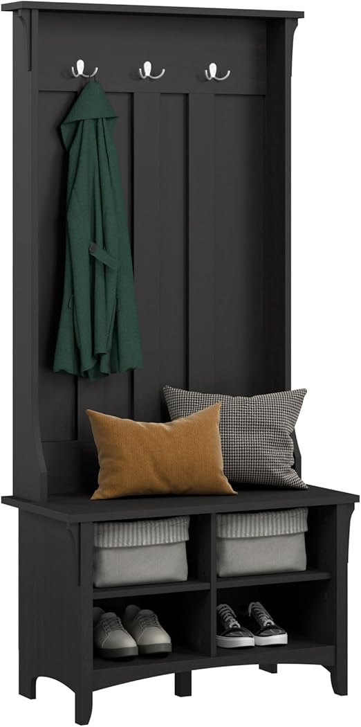 Mission Style Hall Tree with Shoe Storage Bench – 31.73"W x 15.75"D x 68.12"H