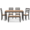 6-Piece Casual Dining Set with Table, Bench & 4 Ladderback Chairs