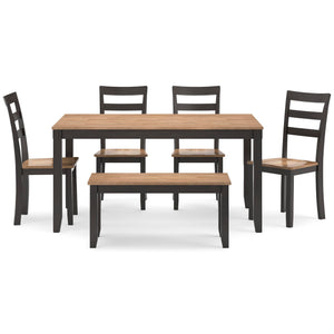 6-Piece Casual Dining Set with Table, Bench & 4 Ladderback Chairs