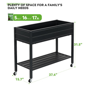 32" Tall Galvanized Raised Garden Bed with Wheels & Shelf