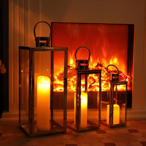 Stainless Steel Glass Candle Lanterns Set of 3 – Indoor & Outdoor Decorative Lanterns