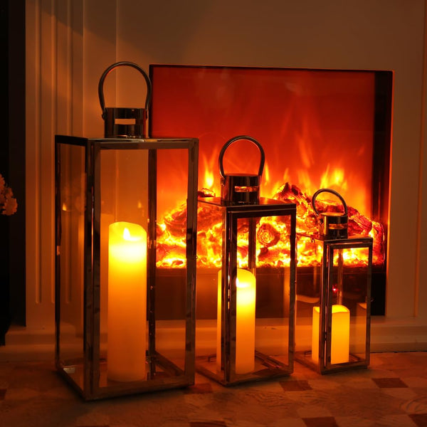 Stainless Steel Glass Candle Lanterns Set of 3 – Indoor & Outdoor Decorative Lanterns