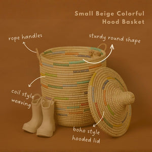 Handwoven Straw Storage Basket with Lid & Rope Handles – Boho Coil Weave