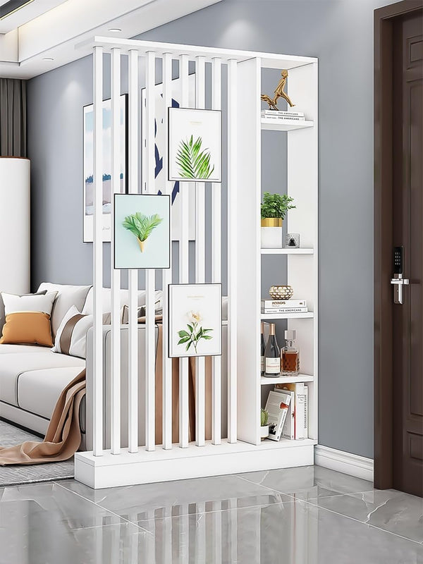 Freestanding Wood Room Divider with Storage Cabinet & Display Shelves