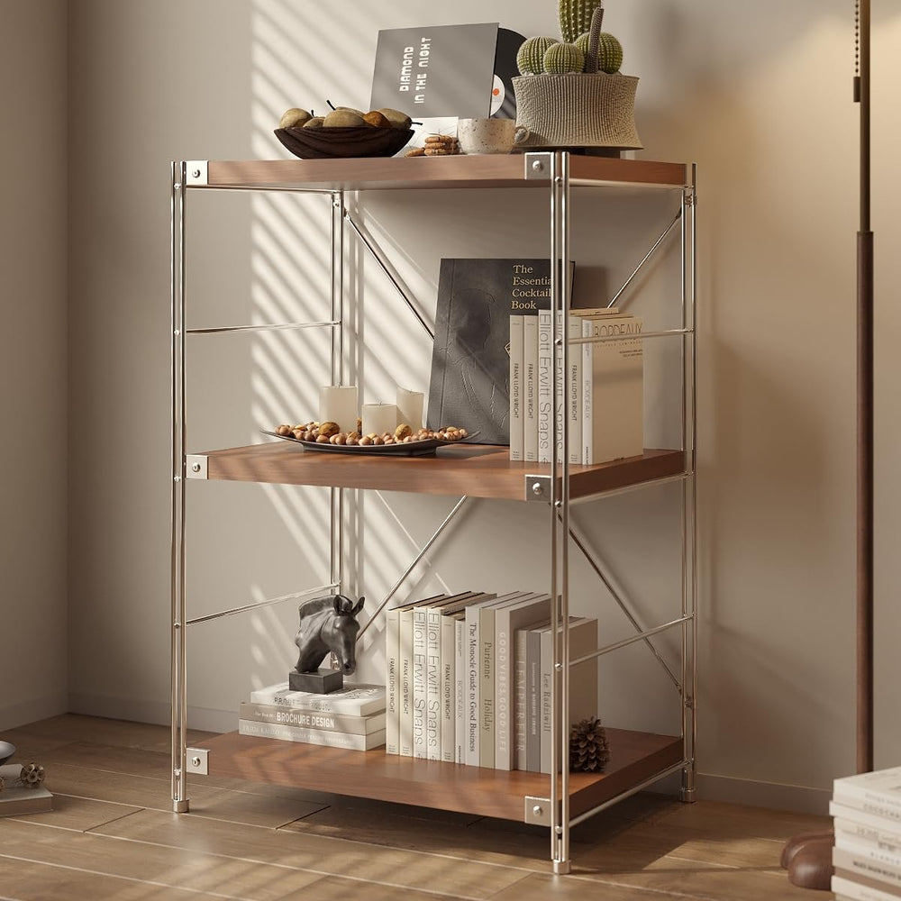 3-Tier Industrial Bookshelf with Adjustable Shelves