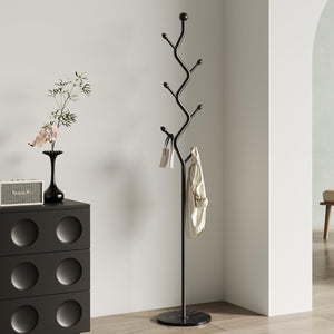 Freestanding Tree Branch Coat Rack with Marble Base & 6 Hooks