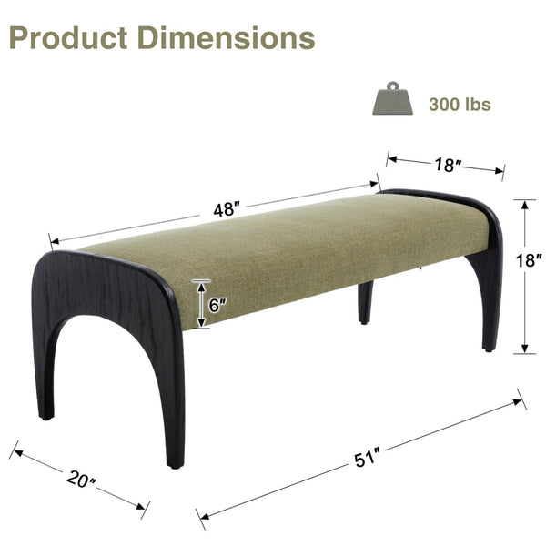 Modern Upholstered Ottoman Bench with Solid Wood Legs