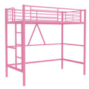 Twin Size Metal Loft Bed with Ladder & Guardrail