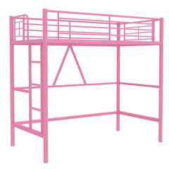 Twin Size Metal Loft Bed with Ladder & Guardrail
