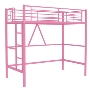 Twin Size Metal Loft Bed with Ladder & Guardrail