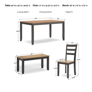 6-Piece Casual Dining Set with Table, Bench & 4 Ladderback Chairs