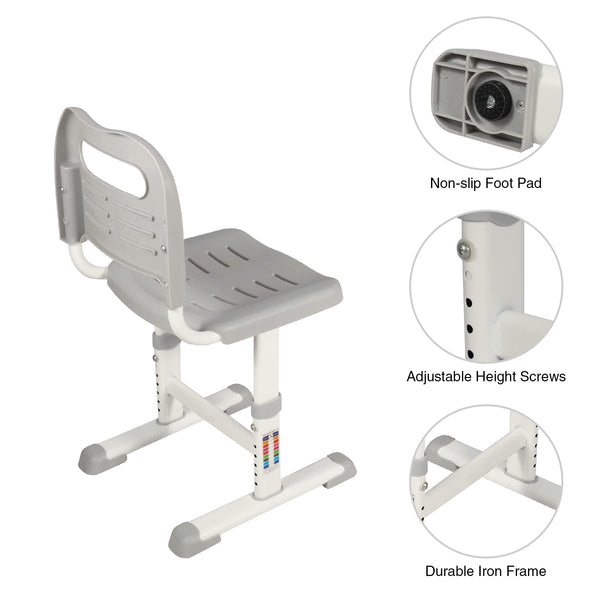 Kids Height-Adjustable Desk and Chair Set with LED Light, Drawer & Bookstand