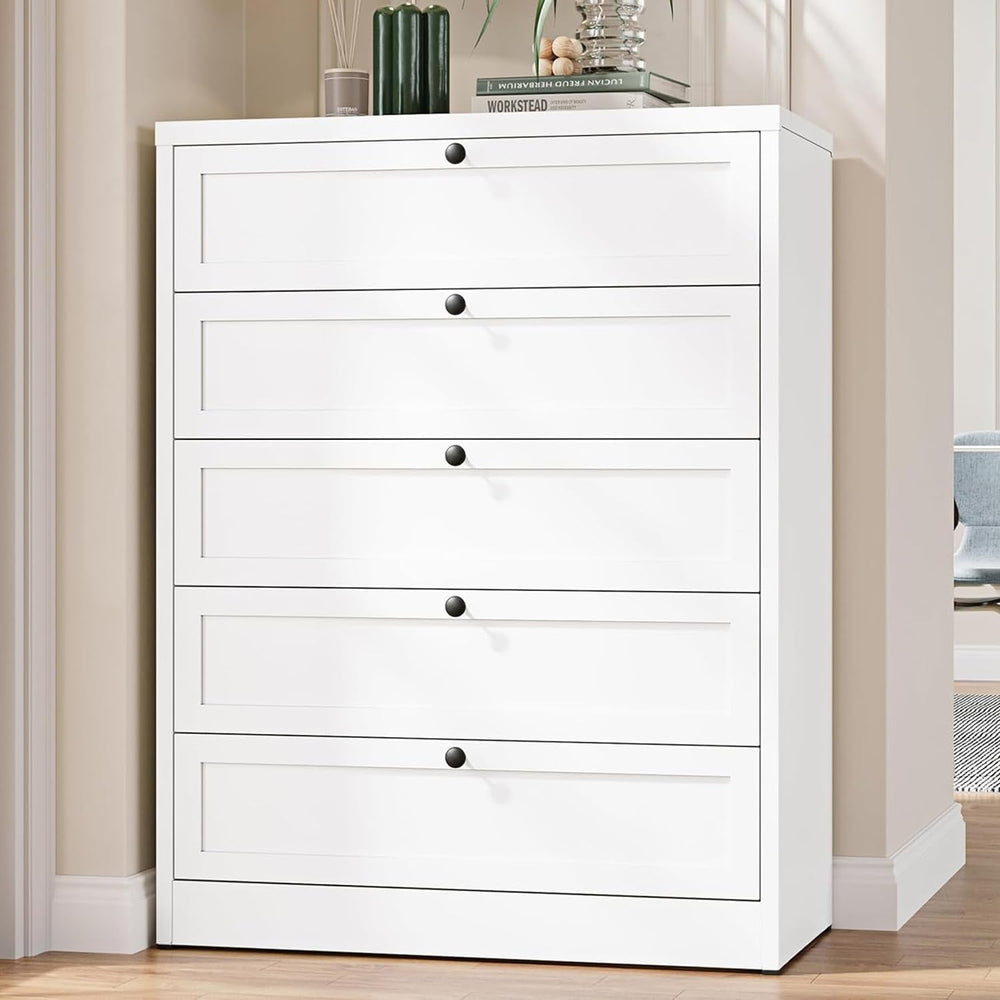 5-Drawer Metal Dresser – White Steel Chest of Drawers