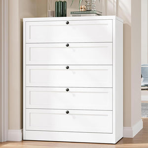 5-Drawer Metal Dresser – White Steel Chest of Drawers
