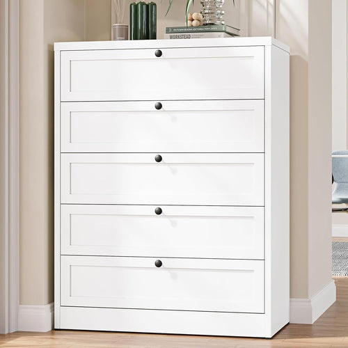 5-Drawer Metal Dresser – White Steel Chest of Drawers