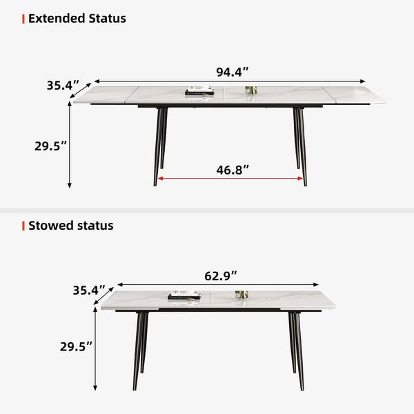 Extendable Sintered Stone Dining Table for 6 to 10 Seats