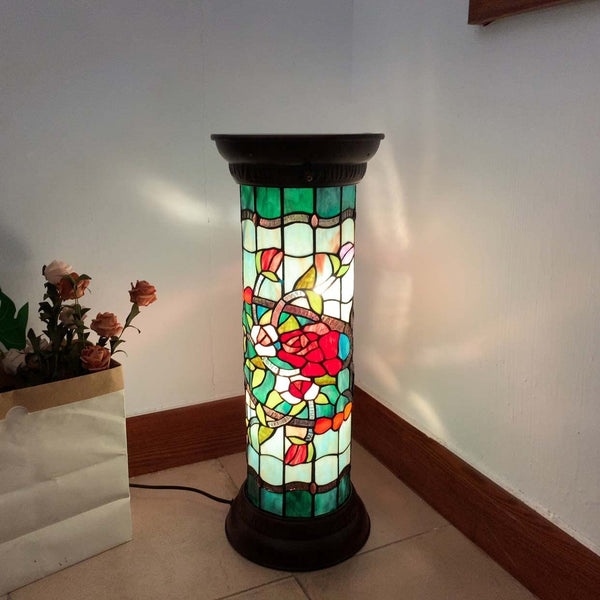 Rose Flower Tiffany Stained Glass Floor Lamp, 26"
