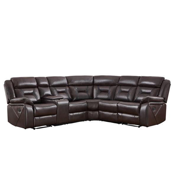 L-Shaped Faux Leather Reclining Sectional Sofa with Console & Storage