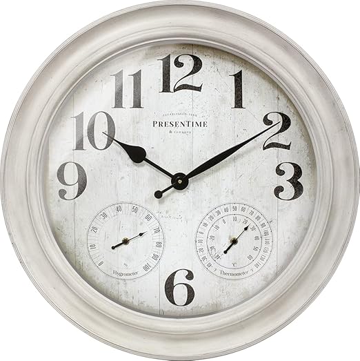 26" Indoor Outdoor Farmhouse Wall Clock with Thermometer & Hygrometer