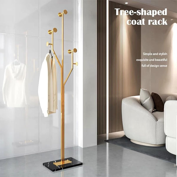 Metal Coat Rack with Marble Base — Freestanding Hook Stand