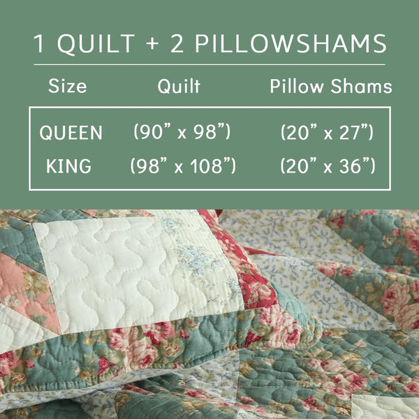 Floral Patchwork Cotton Quilt Set – 3-Piece Reversible Bedding Coverlet