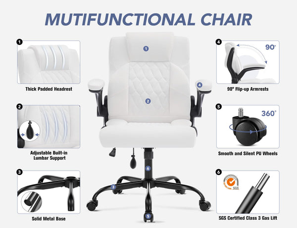 Ergonomic Office Chair with Inflatable Lumbar Support & Flip-Up Arms