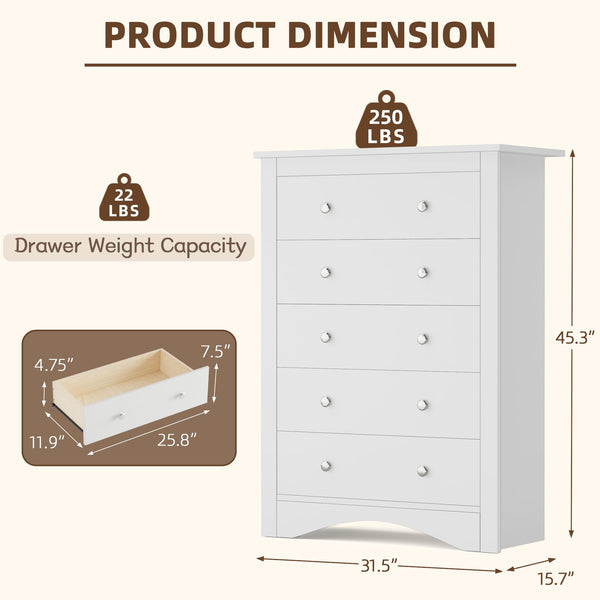 5-Drawer Wooden Dresser & TV Stand