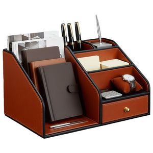 PU Leather Desk Organizer with Drawer